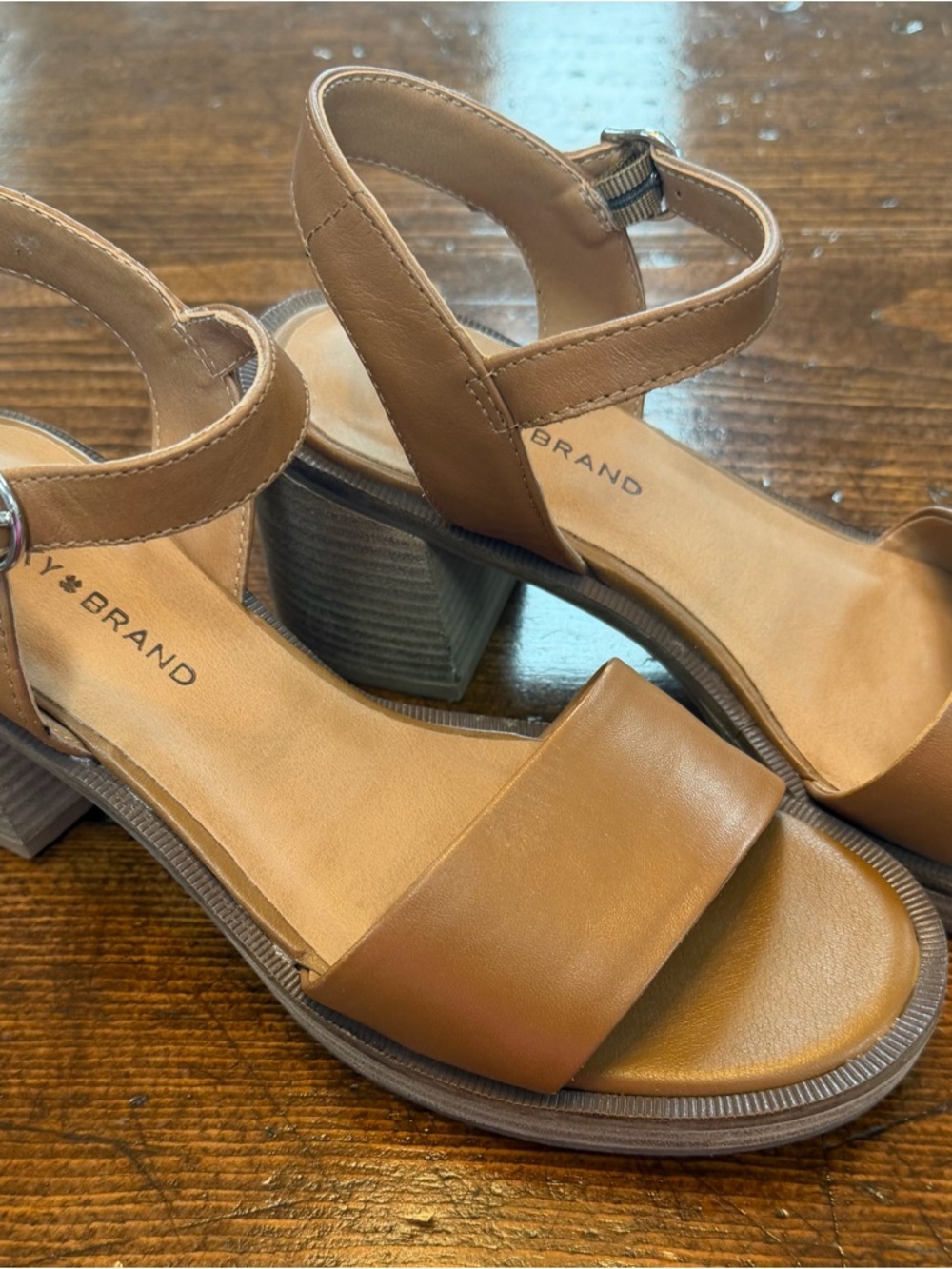 Lucky Brand Cognac Leather Block Heel Slingback Sandals - Picture 3 of 6